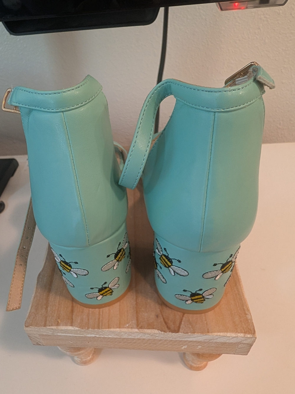 ModCloth Aqua Block Heel Sandals with Bee Embroidery - Picture 6 of 8